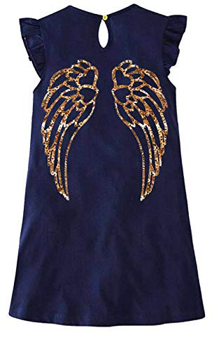 VIKITA Robe Enfant Broderie Fleur Robe rayée Coton Fille - Sh5881-104/110cm (4-5 Ans),Bleu