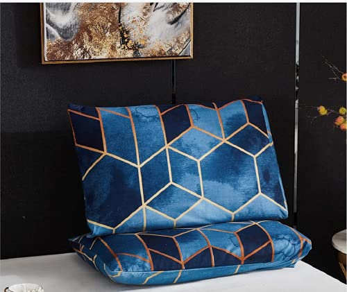 Luofanfei 2 Stück Kissenbezüge 40x80cm Blau Geometrisch Kariert Marmor Muster Kopfkissenbezug mit Reißverschluss Microfaser Kissenhülle