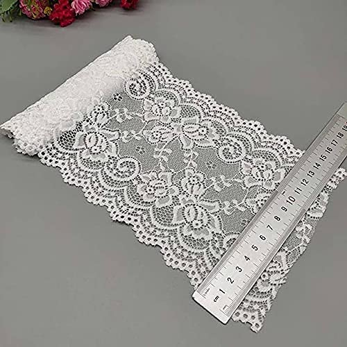 Yulakes 5 Yards Elastizität Spitzenborte Spitzenband Spitzenbordüre Zierband Spitze Blume Borte für Handwerk Dessous Hochzeitskleid Hochzeit Dekor 15cm Breite (Weiß)