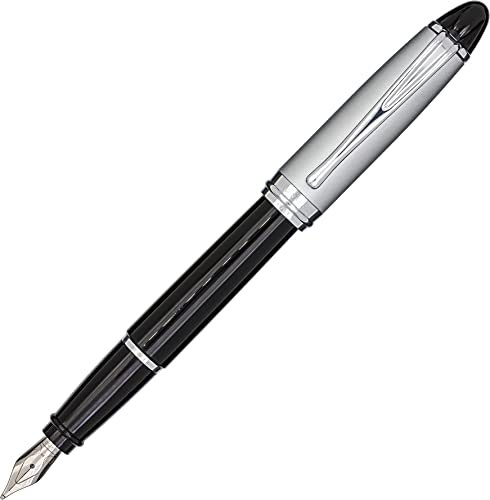 Aurora IPSILON Fountain Pen Metal Writing Pen with Satin Cap and Body and Chrome-Plated Fittings Chrome-Plated Steel Nib in Thickness M Gift Box