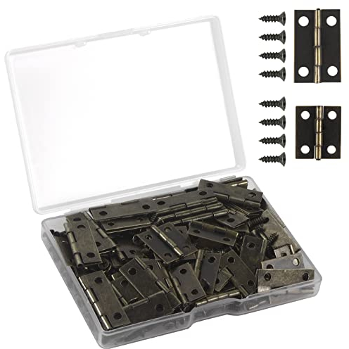 VIPMOON 70 Stück Super Mini Scharniere Kleine Mini Retro Scharnier Bronze Türscharnier mit 300 Schrauben Scharniere Steckverbinder für Modellbau Schrank Schublade Kabinett, 24 x 15mm+18 x 15mm, Bronze
