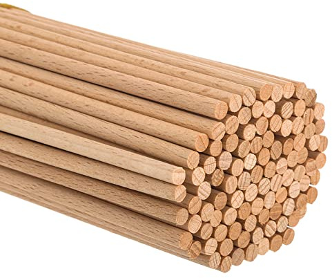 Frcctre 100 Stück Holzdübelstangen, 5 mm x 30 cm, unlackiert, Naturholz, Basteldübel, Holzstäbe, für Bastelarbeiten, Partys, Hochzeiten