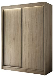 ALTDECOR Kleiderschrank mit furnierten Schiebetüren, kugelgelagerte Führungsschienen und Aluminium-Leisten - BEROG - 150 cm Eiche Sonoma