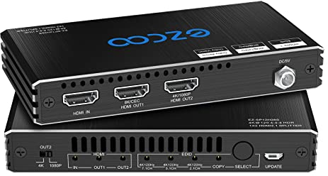 Splitter HDMI 2.1 4K 120Hz 8K 60Hz 1 IN 2 out VRR CEC HDCP2.3 HDR10 48Gbps 8KUHD D-olby Vision Atmos Scaler 4K EDID 1080P Dual Monitores HDMI 2.1 Splitter 1X2 para PS5, SkyQ, Xbox
