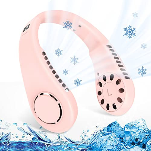Bladeless Neck Portable Fan With 3+2 Speeds and 3000mAh Rechargeable Battery - Wearable USB Neckband for Men Women, Suitable for Home, Office, Sport, Outdoor (Pink Plus)