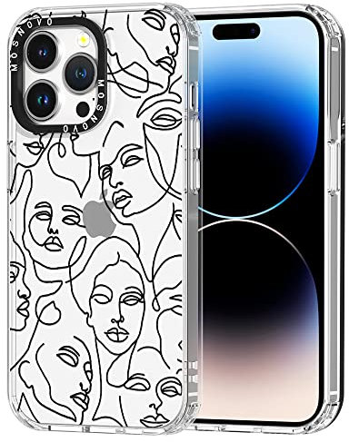 MOSNOVO Case for iPhone 14 Pro Max, [Buffertech 6.6ft Military-Grade Drop Protection] [Anti Peel Off Tech] Clear TPU Bumper Phone Case Cover Design - Abstract Face Line Art