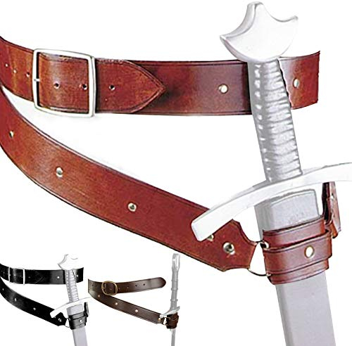 Mittelalterlicher Rittergürtel,Schwertgürtelhalter aus Leder,mit Schwert Frosch Holster Rapier Scheidenhalter,für Schwerter Mittelalter Wikinger Fasching Kostümfest Halloween Lederholster (Braun)