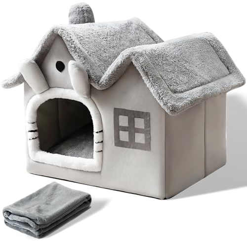 SEOUGEE Katzenhöhle Bett, Warmes Gemütliches Hundebett Indoor Mit Abnehmbarem Kissen, Bequemes Plüsch Haustier Katze Iglu, Waschbar Faltbare Katzenhäuser Mit Rutschfester Unterseite