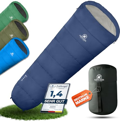 NORDBÄR® Schlafsack 3 Jahreszeiten & Sommer Ultraleicht [750g/1500g] | Camping Mumienschlafsack | kleines Packmaß [100GSM/300GMS] | Outdoor Reise Hüttenschlafsack| Sommerschlafsack