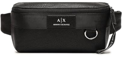 Armani Exchange Men's Zipper, Front Logo, Metal Key Ring Waistbag, Nero-Black
