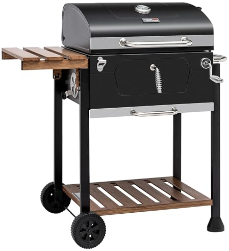 Royal Gourmet CD1824M 24-Inch Charcoal Grill, BBQ Smoker with Handle and Folding Table, Perfect for Outdoor Patio, Garden and Backyard Grilling, Black, Medium