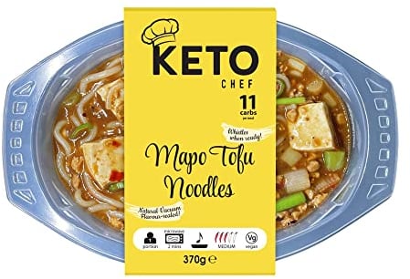 Keto Chef Mapo Tofu Noodles - Vegan Friendly, Made from Organic Konjac Flour, Instant Microwave Meal, Suitable for Vegan Diet, | Ready to Eat (370g) Pack of 4