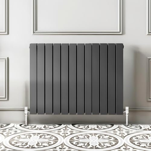 Go Bathrooms Pinta Horizontal Grey Radiator 600 x 816mm Flat Panel Horizontal Anthracite Double Wall Mounted Slim Designer Radiator