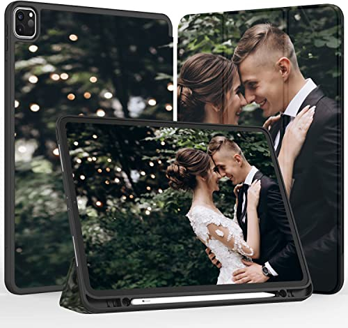 Sunrive Coque personnalisée Compatible avec iPad Pro 12,9 (2022/2021, 6./5. Generation), conçu avec Un Support à Trois Volets, Personnalisable avec Votre Propre Image,Texte,DIY Housse Étui PU Cuir