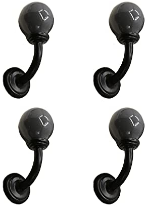 TentHome Garderobenhaken Keramik Vintage Retro Kleiderhaken Wandhaken Keramikhaken Handtuchhaken Porzellan Einzelhaken 4er Set mit Keramikkugel Ø 27mm Schwarz B