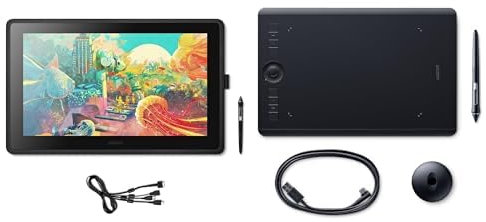Wacom Cintiq 22 DTK2260K0A - Monitor Interactivo Creativo, Soporte Regulable,1920 x 1080 Full HD & Intuos Pro M Tableta gráfica con lápiz Digital Pro Pen 2 / digitalizadora