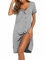 Ekouaer Women's Nightdress Short Summer Sleeve Nightshirt Button Down Nightgown Sleepwear Sleepshirts, Stripe Light Grey Medium
