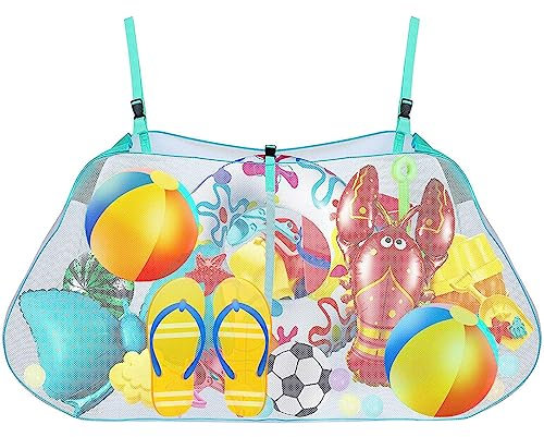 Shenrongtong Rangement pour Jouets Piscine,Filet Rangement pour Piscine avec Sangle réglable Filet Rangement Pliable au Bord la Piscine Grand Espace à séchage rapipour Jouets Piscine