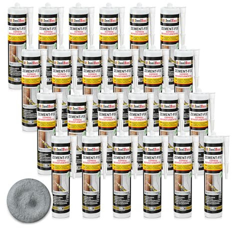 Isolbau Zement-Fix 24 x 300 ml Betongrau Express Reperaturmörtel - Dichtungsmasse für Fugen & Risse im Innen- & Außenbereich, Kartusche