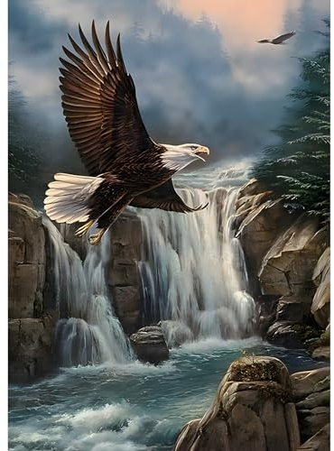 DAERLE 5D Diamond Painting Adler, Diamant Painting Bilder Wasserfall, Diamond Art Erwachsene Full DIY Diamant Tier Kunst Malerei Stickerei Set Kreuzstich Bilder Home Wand Dekor 30x40cm
