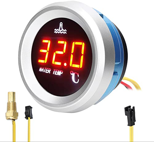 Sunydog 9-36V Medidor de Temperatura del Agua de 52mm,medidor Digital de Coche,Pantalla LED de con función de Alarma de Sensor de Temperatura