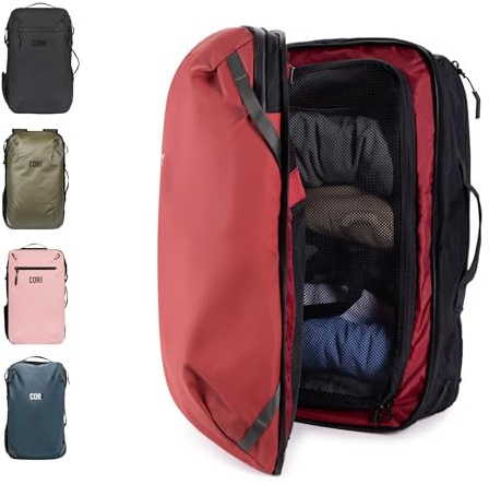 COR Surf Travel Backpack, Carry-On Backpack in zulässiger Handgepäckgröße, wasserfeste Reißverschlüsse, Geheimfächer, ergonomische Schultergurte, Laptop-backpack - The Island Hopper, 40L, Lava Rot