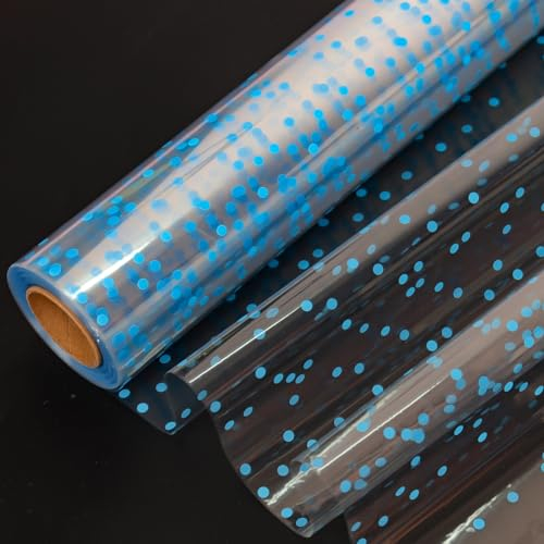 CMFYHM Transparente Zellophanrolle (86cm x 30 m), blaue gepunktete Zellophanrolle, transparente Zellophanrolle für Leckereien, Geschenke, Körbe, Blumen, Geburtstagsparty, Ostern