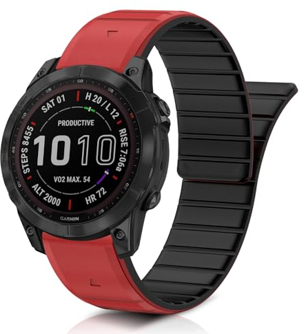 ToVioc QuickFit 22mm Armband für Garmin Tactix 8 47mm, Quatix 8 47mm/7 Pro, Weiches Silikon Magnet Ersatzarmband für Garmin Fenix 8 47mm/7/7 Pro/6/6 GPS, Descent G2 - Rot/Schwarz