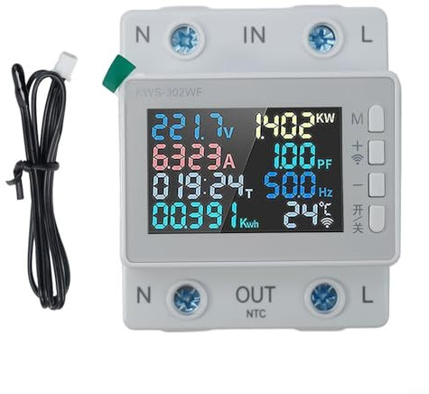 Sileduove Misuratore di energia elettrica otto in 1, per Tuya WiFi Smart Power Monitor con protezione da sovratensione e sottotensione, monitor digitale del consumo energetico