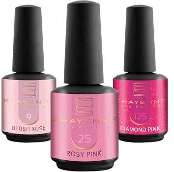 SHAYENNE UV Nagellack Set -MADE in GERMANY 3 Stück - 9 Blush Rose 15 ml - 25 Rosy Pink 15ml - 125 Diamond Pink Glitter 15ml Gel Farblack Gellack Nagel Lack Nail Polish Nagelgel