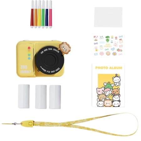 Desikixudy Caméra d'impression instantanée pour enfants Appareil photo numérique HD avec écran de 3 pouces WiFi et papier photo thermique à double objectif de 48 MP (jaune)