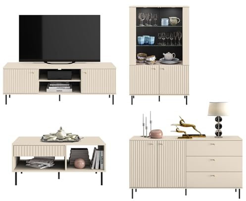 Feldmann Preiswert Wohnen Wohnzimmer-Set Wohnwand Sophie 4-teilig Kaschmir matt