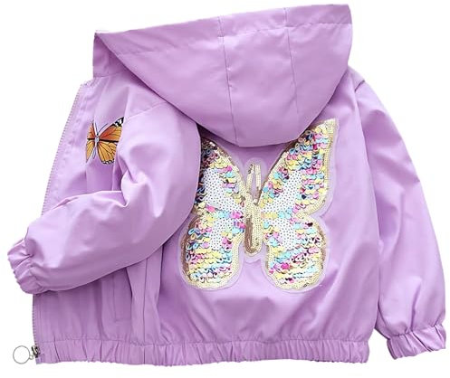 SXSHUN Giacca per le mezze stagioni, per bambini, con motivo a farfalla, per bambini, Viola, 140
