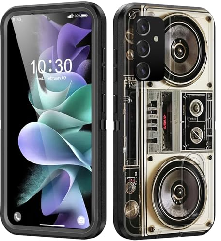 BFUKVOU Schutzhülle für Galaxy S24 Plus mit integriertem Ständer, stoßfest, staubdicht, sturzsicher, 3-lagige Schutzhülle in Militärqualität, 17 cm (6,7 Zoll) 2024, Vintage 80er Jahre Boombox