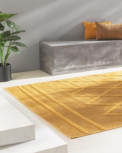 benuta Nest In- & Outdoor Teppich Bonte - Gelb 200x290 cm - Strapazierfähig & Pflegeleicht - Für Balkon, Terrasse, Garten - Küchenteppich & Wohnzimmerteppich - Geometrisch, Boho-Style, Hygge Cozy