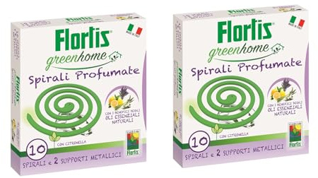 Flortis Green Home Kit 20 spirali profumate. Spirali antizanzare e insetti. Zampirone anti zanzare da esterno. Profumazione e protezione naturale. Efficace contro zanzare. Durata 6 ore.