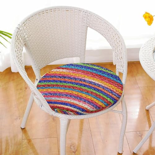 Rundes Sitzkissen, Stickerei, bunte Linien, weicher Memory-Schaum, Boho-Ethno-Folk, rutschfest, abnehmbar, waschbar, Reißverschluss, Stuhlkissen für Büro, Küche, Esszimmer, Tatami, 15,35 Zol