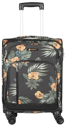 Franky Koffer T1-S Weichgepäck Trolley aus Polyester mit 360° Leichtlaufrollen, Reißverschlussfach und Front Taschen | 47cm x 79cm x 31/35cm (Dark Flower, S-Handgepäck 55cm)