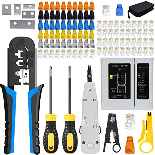 MAYLINE Pinza crimpatrice strumento di crimpatura RJ45 tester di LAN cavo Ethernet Cat7 Cat6a Cat6 Cat5 RJ11 rete professionale di computer per kit di strumenti di rete (blu)