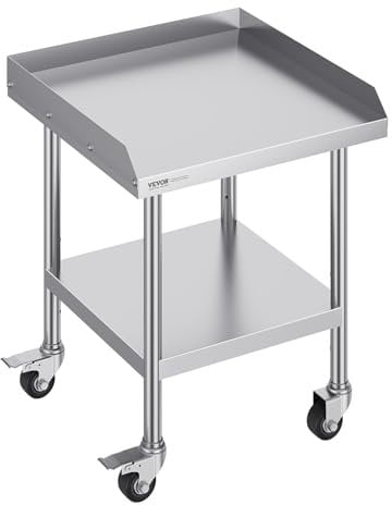 VEVOR Mesa de Trabajo de Acero Inoxidable Mesa de Trabajo Comercial para Preparación de Alimentos con 4 Ruedas Salpicadero de 3 Lados Mesa de Trabajo 610x610x762 mm Mesa de Trabajo para Restaurante