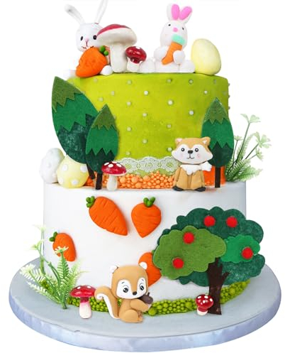 LARDUX Lot de 14 décorations de gâteau en forme d'animal avec lapin, écureuil, renard, herbe pour fête prénatale, anniversaire, fête sur le thème de la forêt