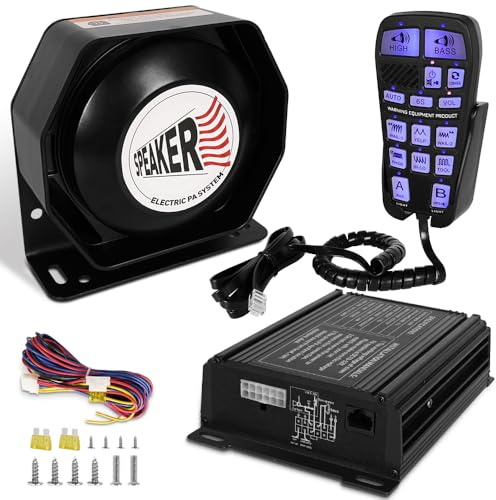 Emergency Police Siren 200W Multi-Tones PA System Slim Speaker Sirens with Handheld Controller & Mic Microphone Warning Electronic Alarm Horn Kit for Tow Truck Car Vehicles Pickup UTV ATV POV RV