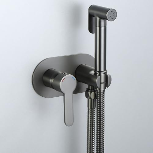 Kit Douchette WC, Eau Chaude et Froide Kit de Pulvérisateur de Bidet à Main Laiton Pulvérisateur de Toilettes pour Bidet Mural Kit de Bidet de Toilette avec 1.5M Tuyau de Douche(Gun Gray)