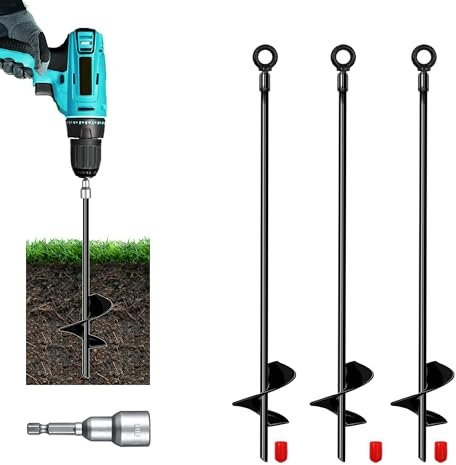 18 Long Ground Anchor Kit 4 Pack Green DOKOLES 18 Ground Anchor Kit 4pcs, 3 Extended Helix Diameter Earth Anchor, Heavy Duty Spiral Earth Anchors Shed Anchor Hook for Camping Tent, Car Ports, Sheds