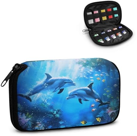Xoenoiee USB-Stick mit Delfinen und Fischen, Unterwasserdruck, leicht, USB-Aufbewahrungstasche mit 10 Steckplätzen, kompakter Flash-Laufwerk-Organizer, einfach zu tragen