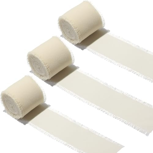 EPLZON Colore Champagne Nastro in chiffon 3,8 cm nastro decorativo con frange, per Inviti di Nozze, Bouquet da Sposa, Confezione Regali, 3 Rotoli