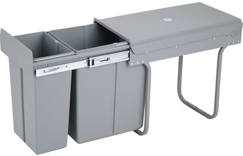 WJUHYGTF Built-In Waste Separation System, Waste Sorter Removable Waste Collector Tandemuspullable with Telescopic Rails for Kitchen Grey,Grey
