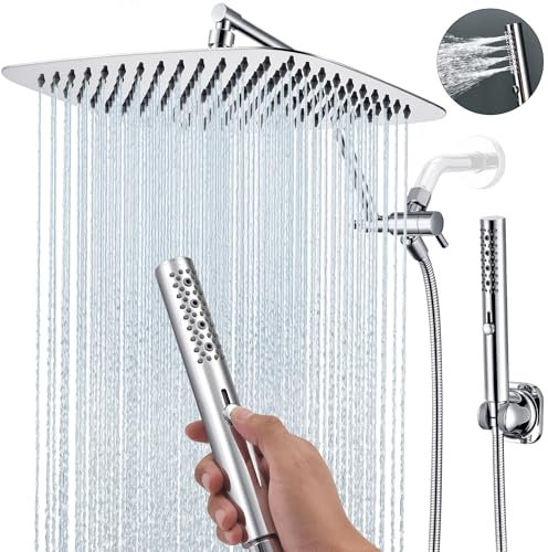 V-Frankness 12 Inch Shower Heads with Multifunctional Hand Shower Combo, Rain Shower Head Combo with 3-Way Metal Diverter 33 Inch Adjustable Extension Arm and Extra Long Hose