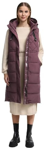 MARIKOO Damen Winterweste (XS-3XL) - Steppweste, lang, teils mit Magnetverschluss, verstellbare Kapuze, Warme Weste Frauen - N018 (XXL, Dusty-Plum)