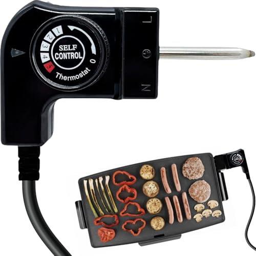 CHEFZOCO Cable Plancha de Asar, Cable Termostato para Plancha Eléctrica, Enchufe Termostato Cocina, Enchufe Eléctrico Planchas de cocina, Rango temperatura de 0 a 280°, 250V 10A 2000W, 1 Metro